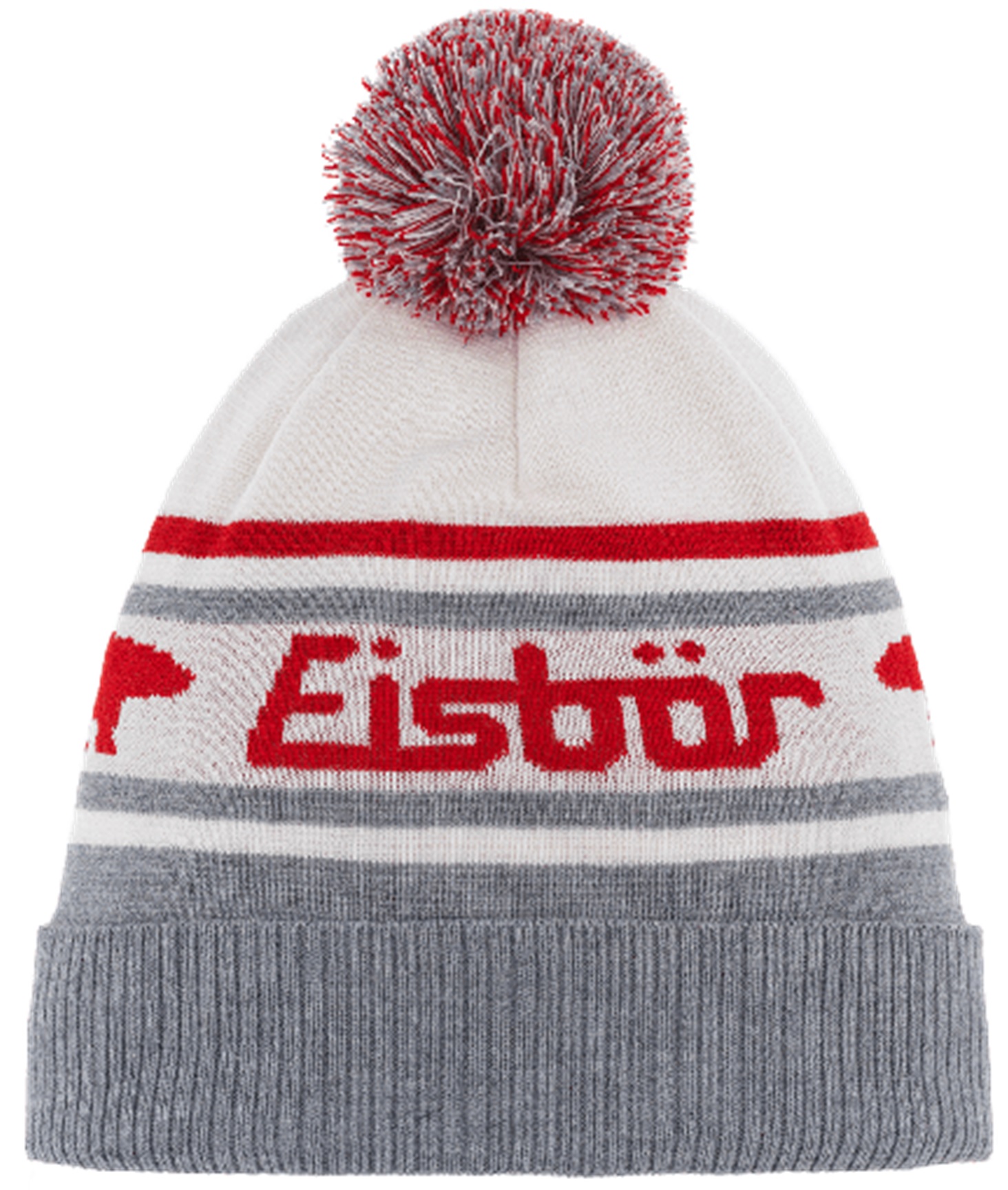 30885-106 Шапка унисекс EISBAR Chani Pompon, OS (M), цв. белый/ серый/ красный