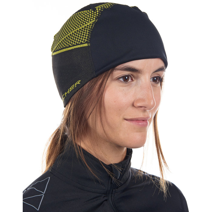 G95222 Шапка унисекс FISCHER Seamless Wind, цв. черный-желтый