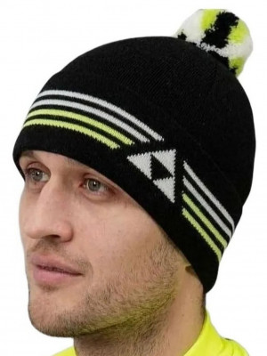 GR8250-100 Шапка унисекс FISCHER Pompon, цв. черный/ желтый/ белый