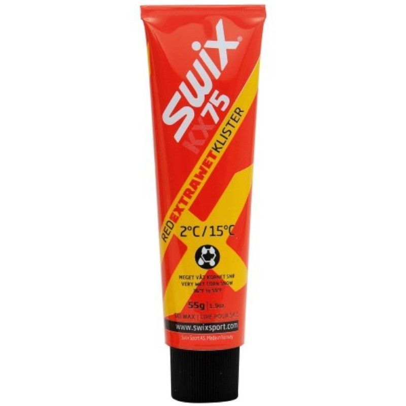 KХ75 Мазь жидкая SWIX Red Extra Wet Klister со скребком( +2+15) р.55 гр.