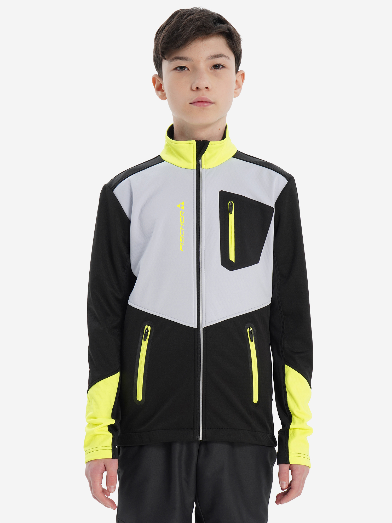 GR8032-109 Куртка детс. Fischer Softshell Warm, цв. черный-серый