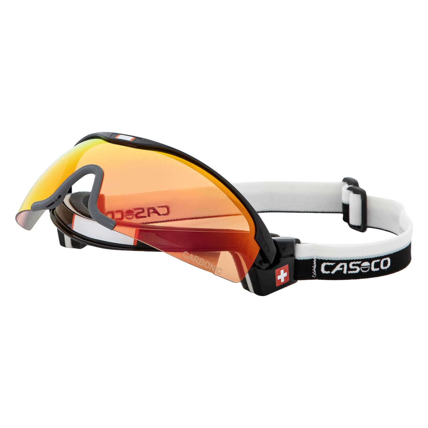 07.1232 Маска-козырек CASCO Spirit Carbonic SWISS Edition р. OS, цв. мас. черный/ лин. абрикосовый