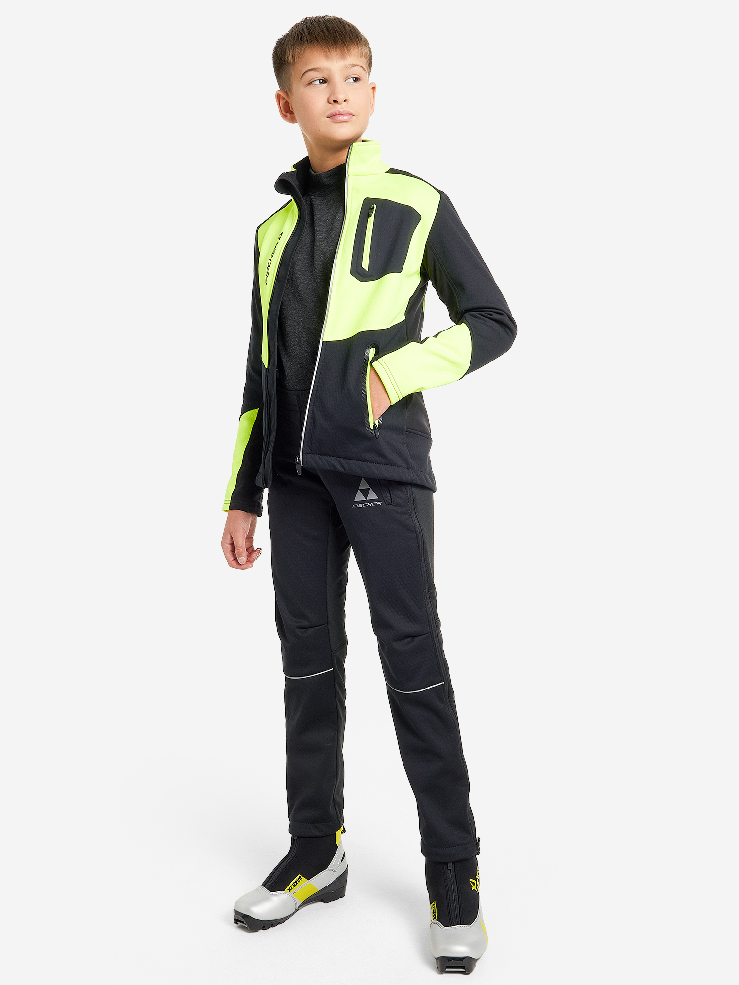 GR8132-103 Куртка детс. Fischer Softshell Warm, цв. черный-лимонный