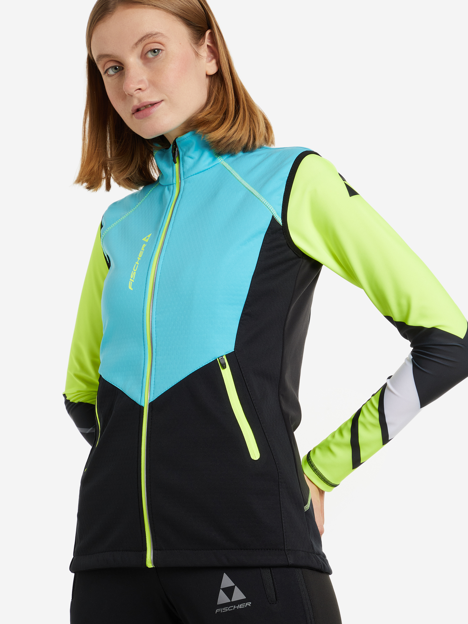 GR8120-101 Жилет жен. FISCHER Softshell Warm, цв. black/yellow